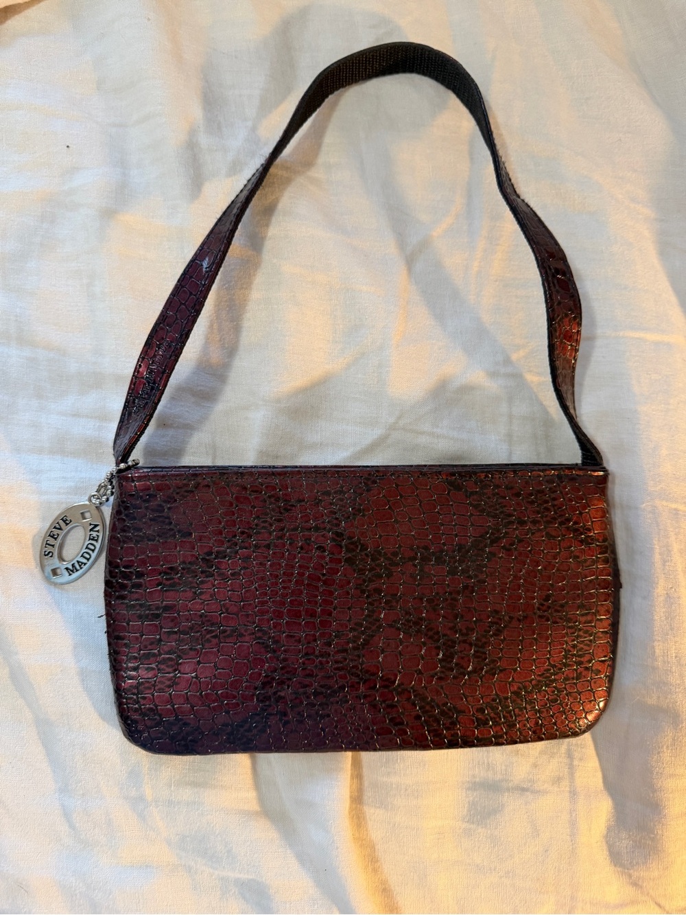Vintage Y2K Steve Madden Burgundy Croc Shoulder Bag